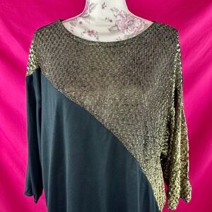 Vintage Gold Metallic Black Asymmetrical Tunic Top Party Glam NYE Plus Size XL